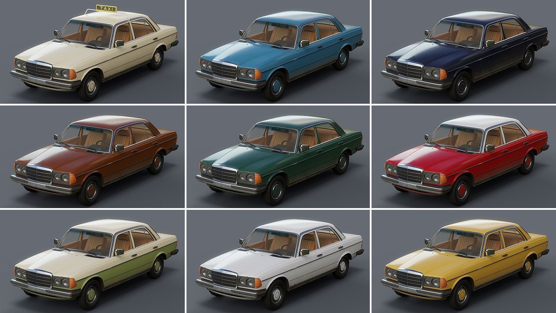 Old Classic car Sedan Set  with interior in 9 color variants az9 Low-poly 3D model_22