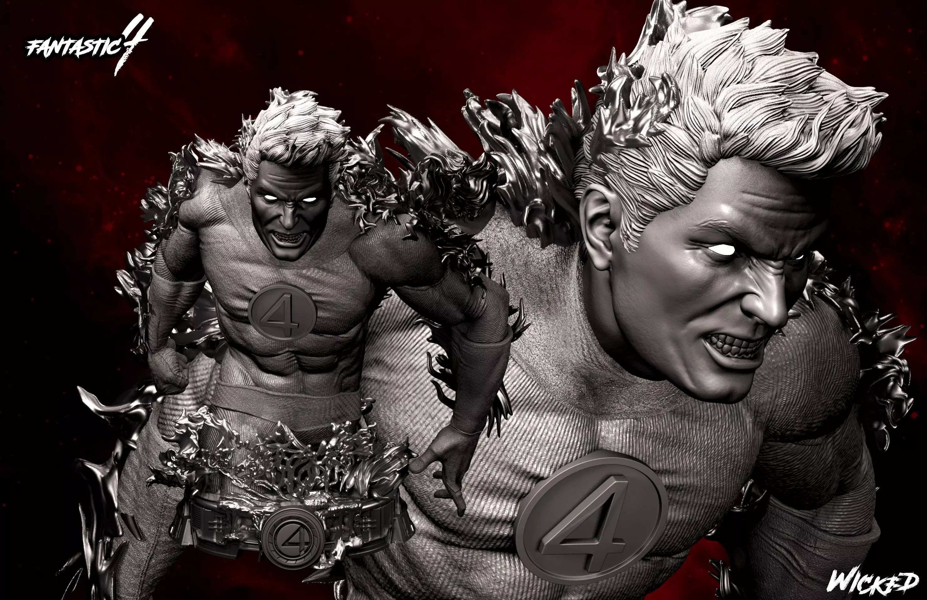 Wicked Marvel Human Torch Bust 3D print model  3D print model_0