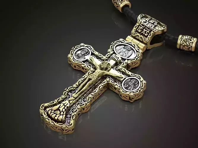 Cross Orthodox christian silver gold Saints prayer cyrillic 3D print model