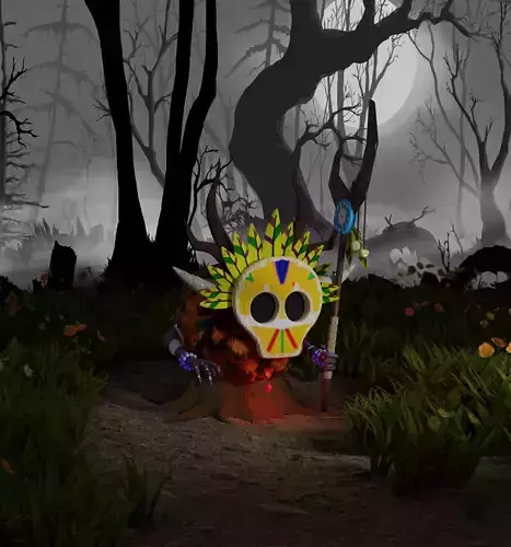 Shaman head with spikes