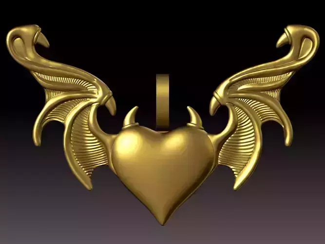 Heart and Devil Pendant Sculpture jewelry gold necklace silver