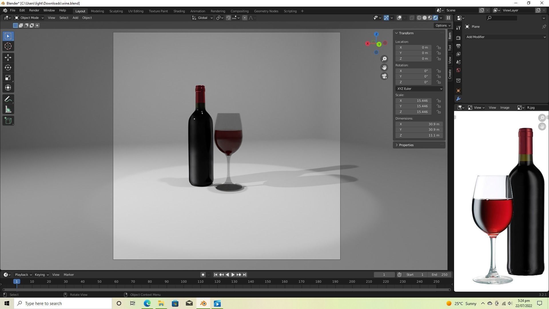 Wine glass and bottle Free low-poly 3D model_1