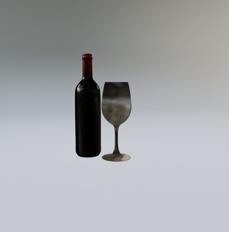 Wine glass and bottle Free low-poly 3D model_2