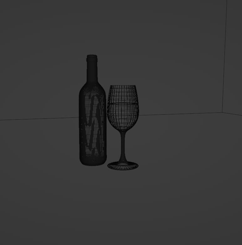 Wine glass and bottle Free low-poly 3D model_3