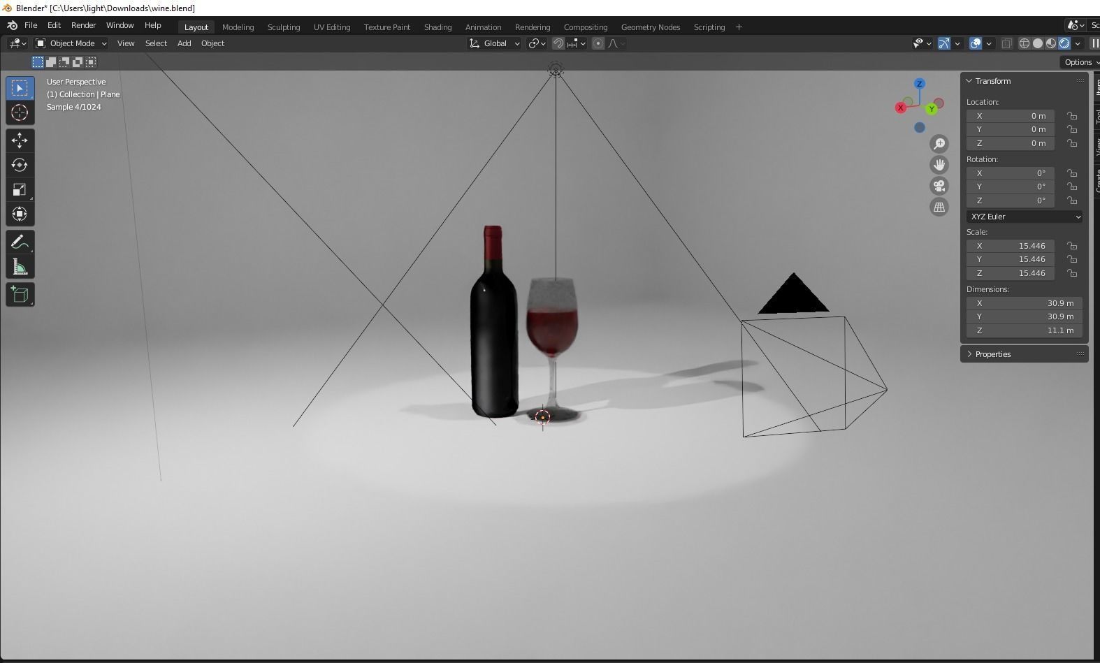 Wine glass and bottle Free low-poly 3D model_5