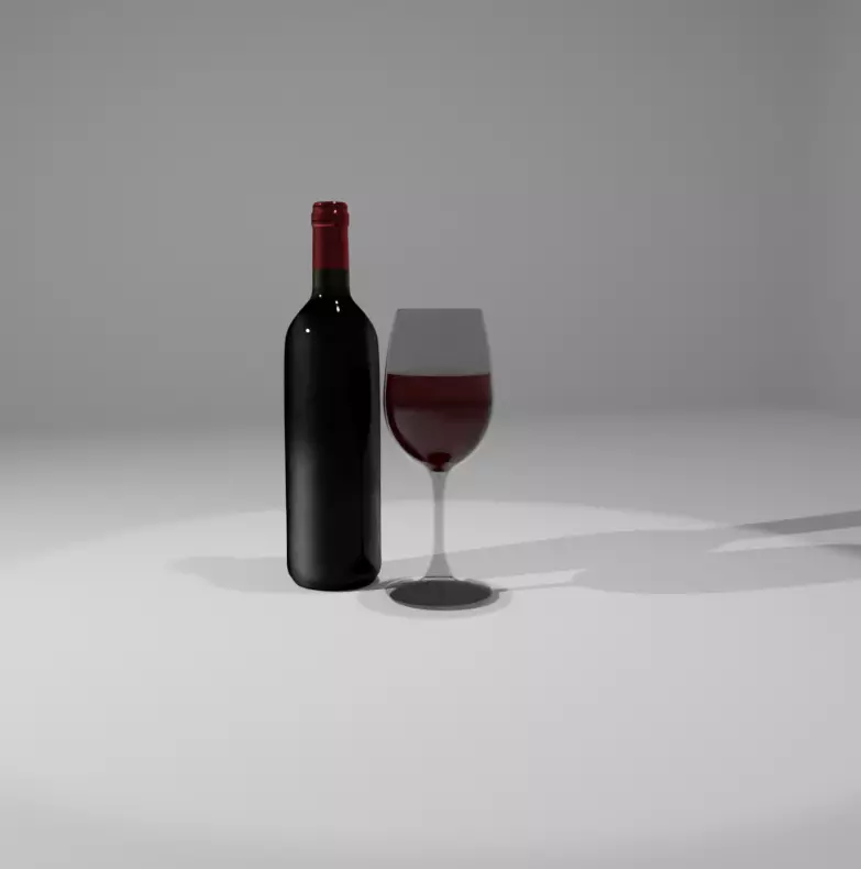 Wine glass and bottle Free low-poly 3D model_0