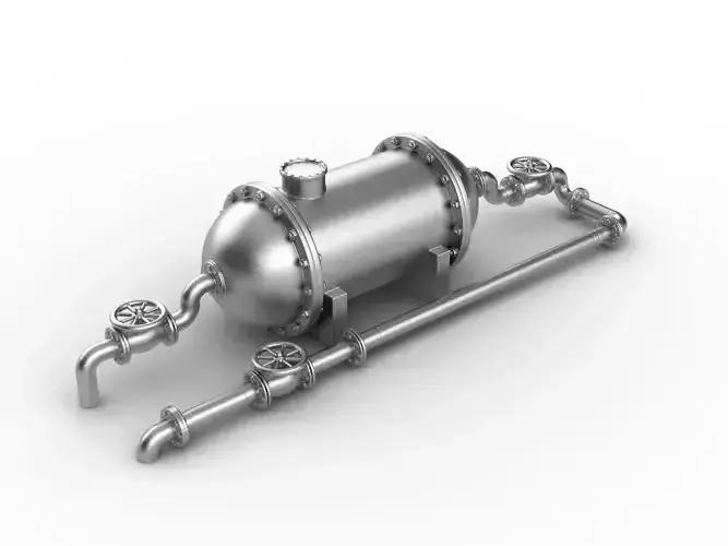 gas storage tank with pipes flanges and valves 3D print model
