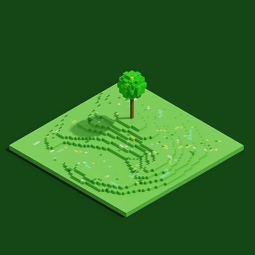 3d voxel green landscape 64x64x64 5tm Low-poly 3D model
