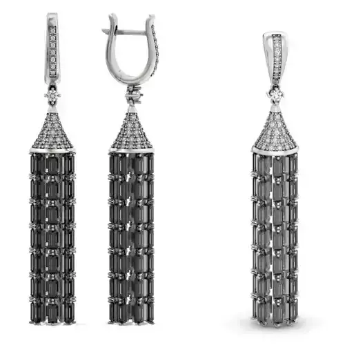 luxurious set long earring and pendant brush with stones