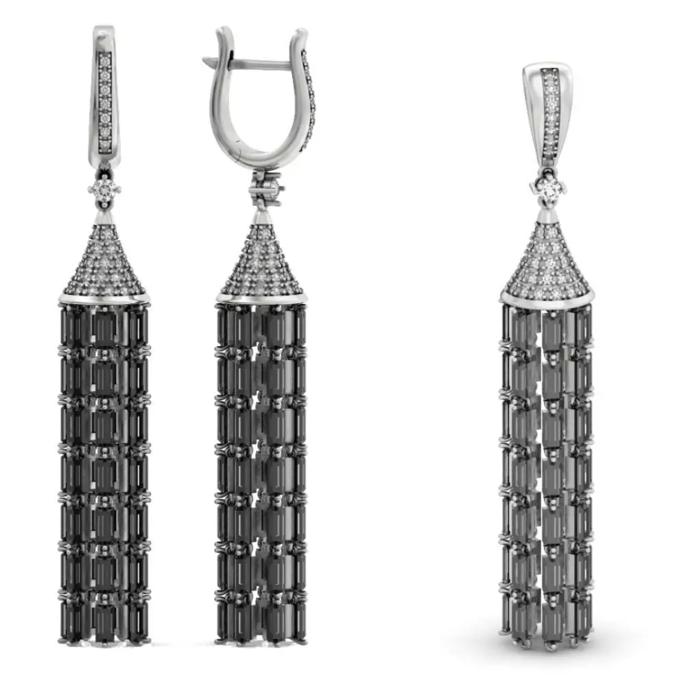 luxurious set long earring and pendant brush with stones 3D Model Collection_0