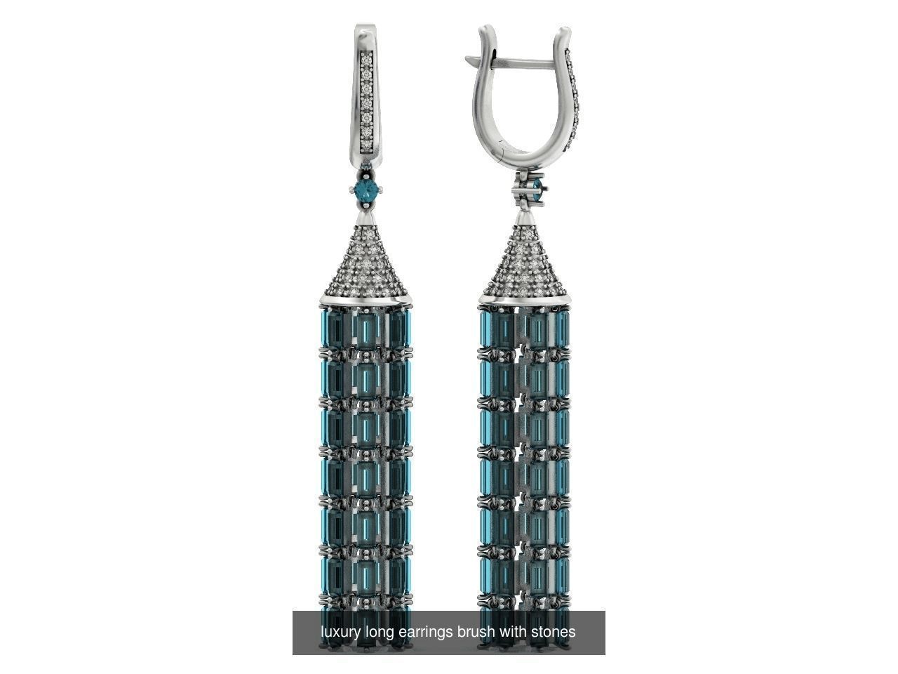 luxurious set long earring and pendant brush with stones 3D Model Collection_3