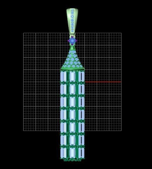 luxurious set long earring and pendant brush with stones 3D Model Collection_19