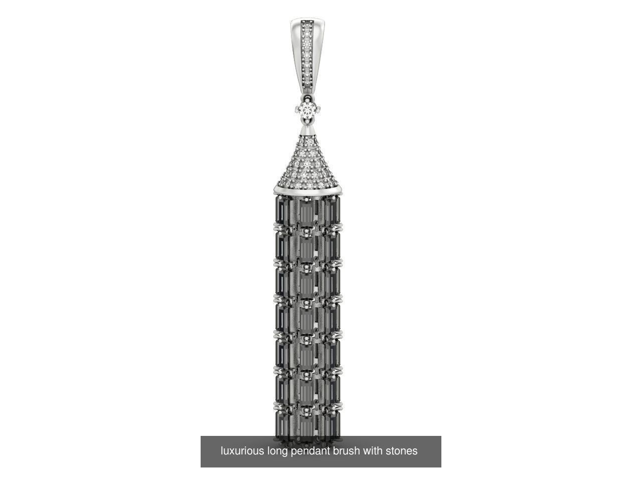 luxurious set long earring and pendant brush with stones 3D Model Collection_2