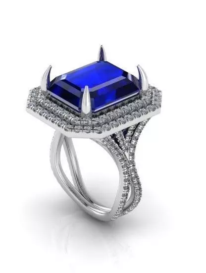 double halo emerald cut rind 318 3D print model_0