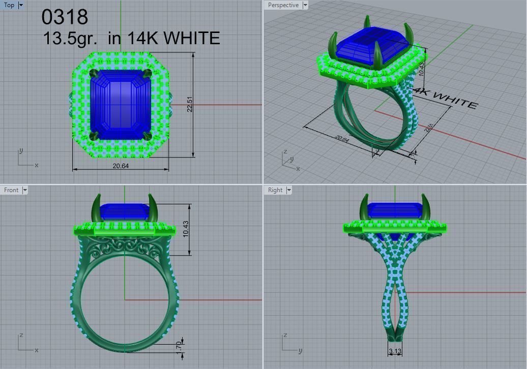 double halo emerald cut rind 318 3D print model_5