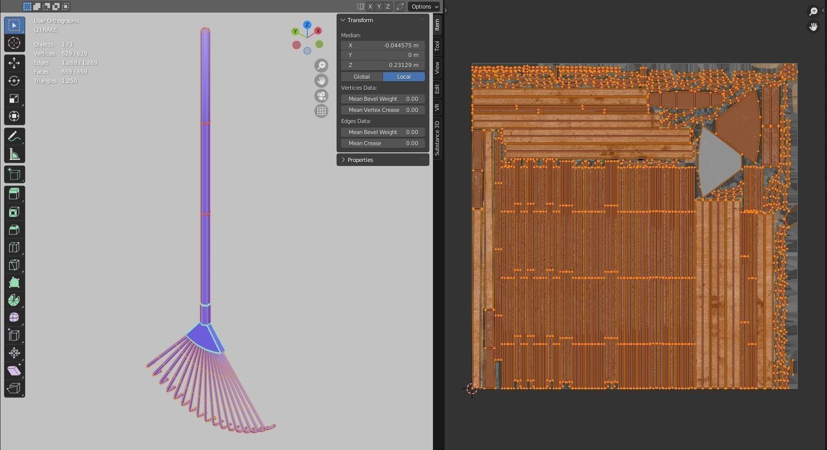 Realistic Rake - Farm tools collection - Ar-Vr ready PBR Low-poly 3D model_7