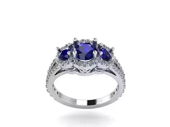 3 stone halo cathedral ring 328