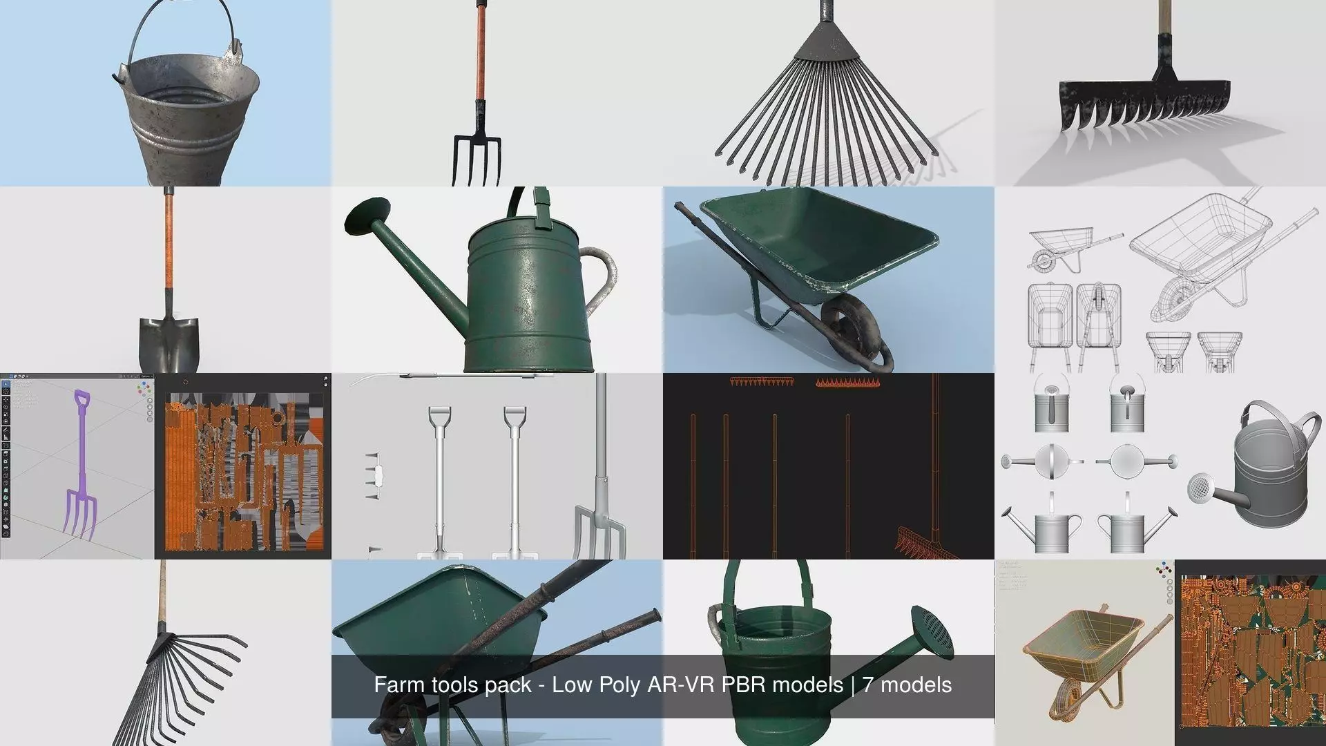 Farm tools pack - Low Poly AR-VR PBR models 3D Model Collection_0