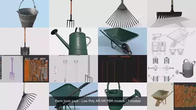 Farm tools pack - Low Poly AR-VR PBR models 3D Model Collection
