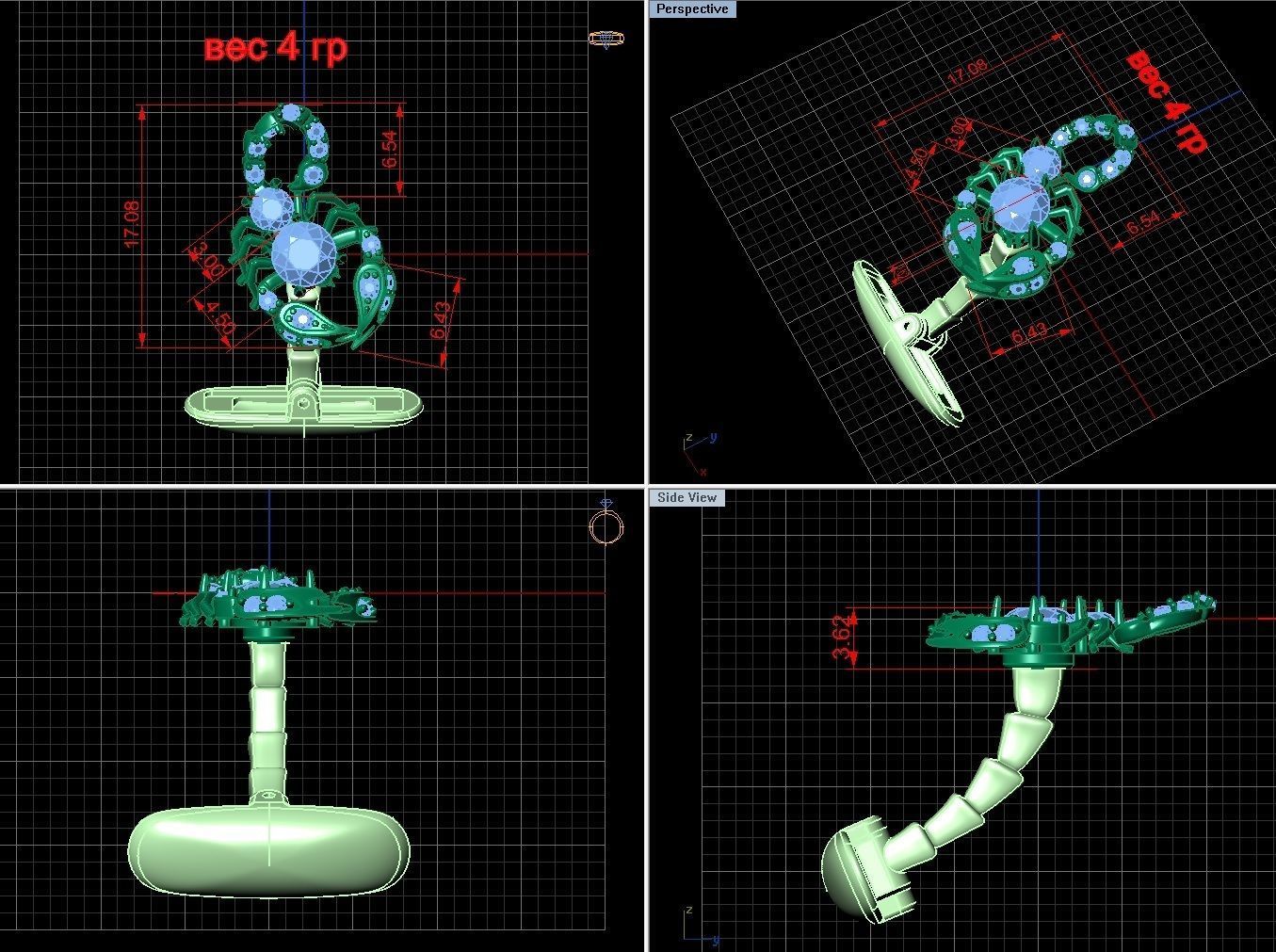 cufflinks scorpion with stones 3D print model_13