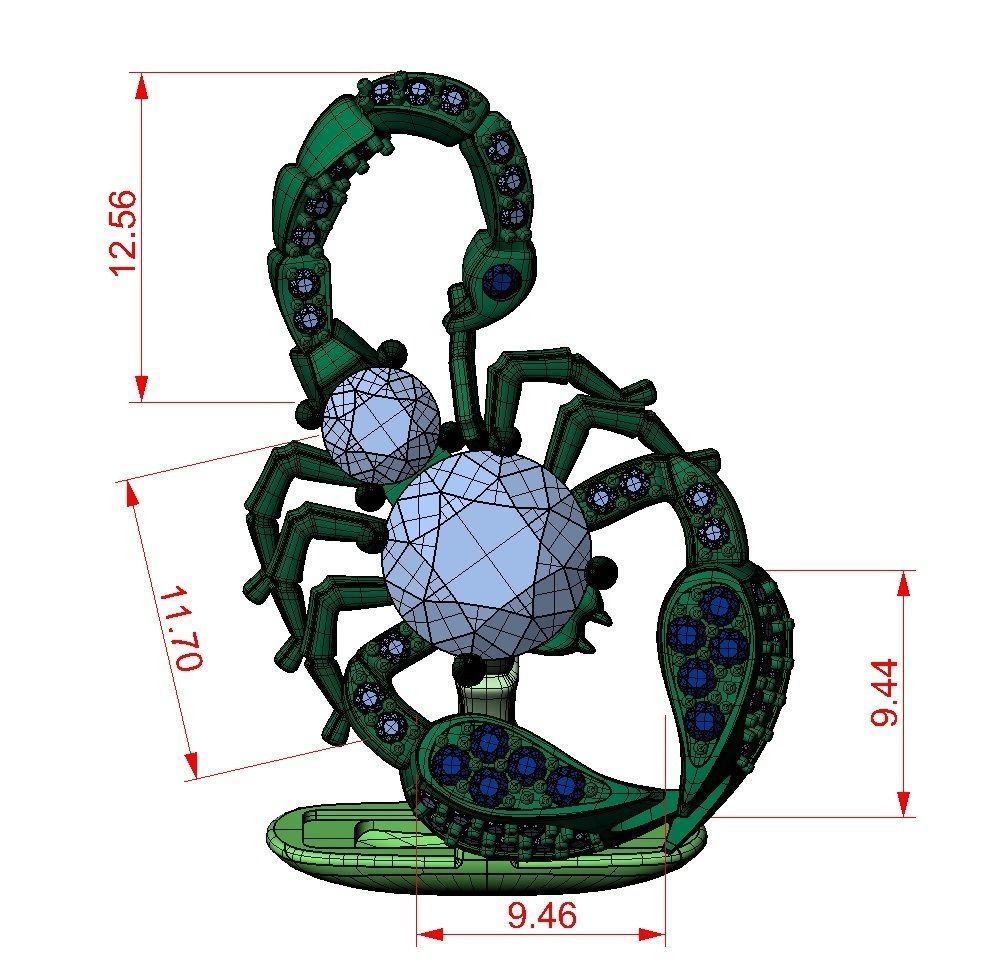 cufflinks scorpion with stones 3D print model_10