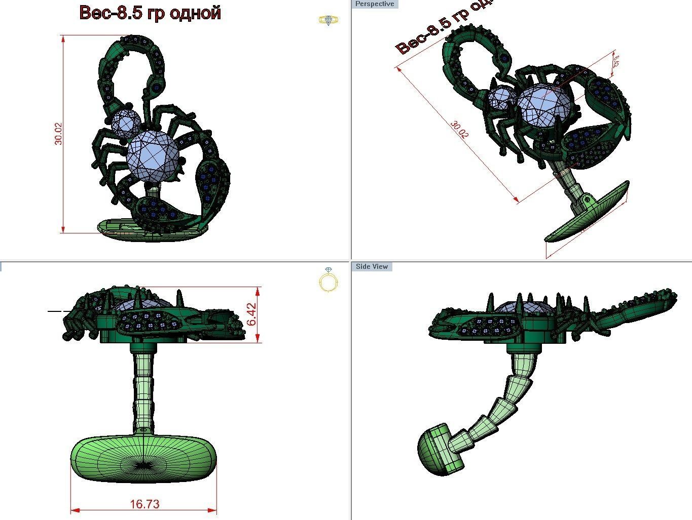 cufflinks scorpion with stones 3D print model_11