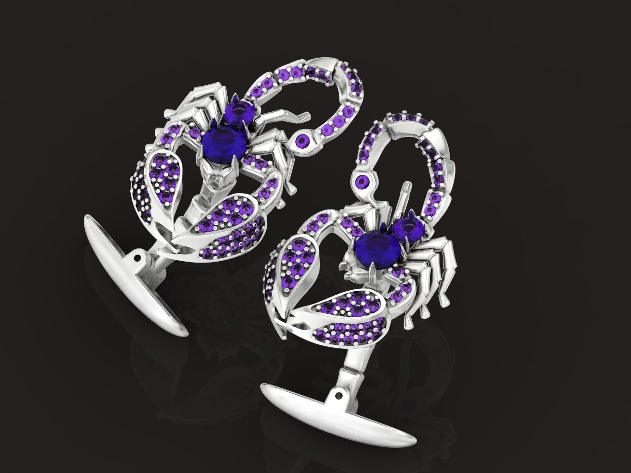 cufflinks scorpion with stones 3D print model_20