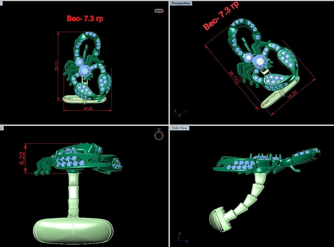 cufflinks scorpion with stones 3D print model_14