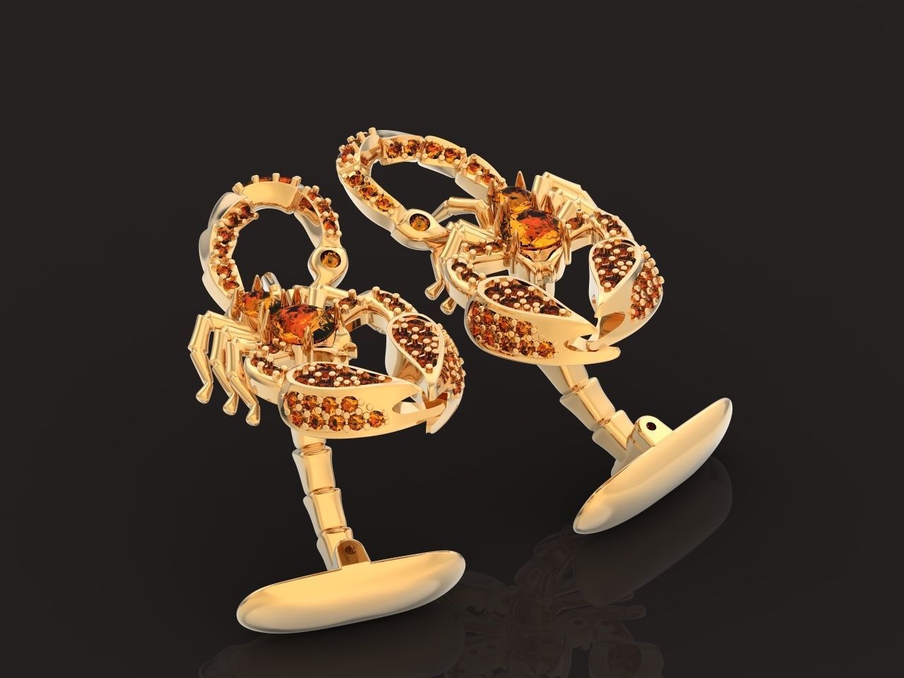 cufflinks scorpion with stones 3D print model_9