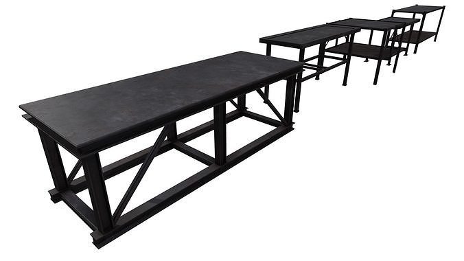 Industrial Metal Tables Pack - Game props Low-poly 3D model