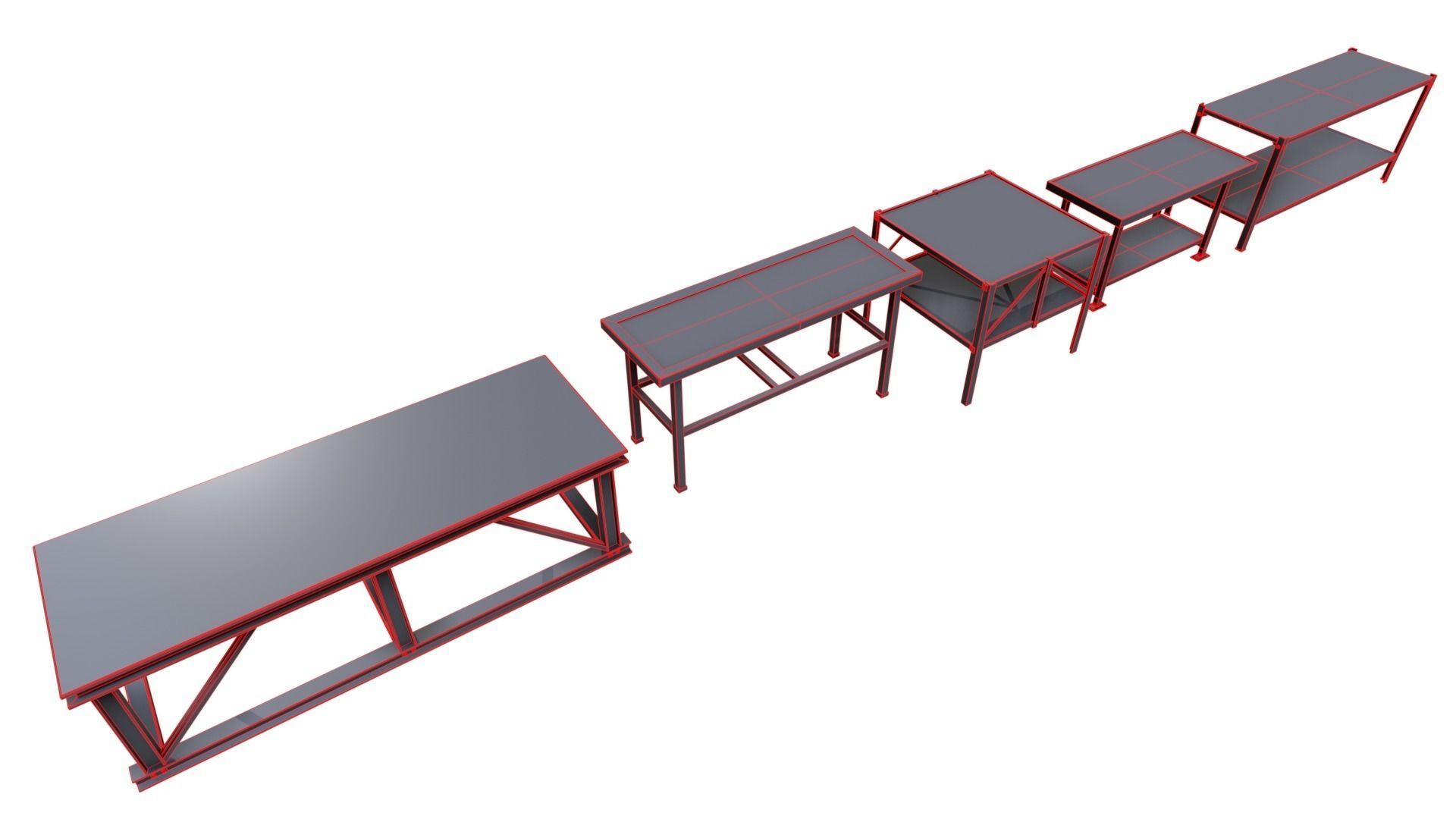 Industrial Metal Tables Pack - Game props Low-poly 3D model_15
