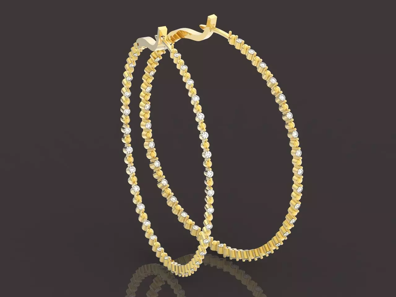 large hoop earrings with stones and hemispheres 3D print model