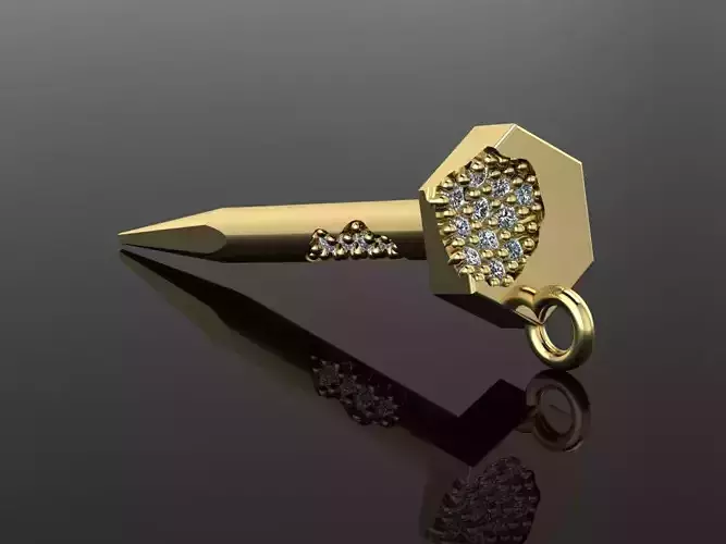 Screw 3D model gold key with diamonds