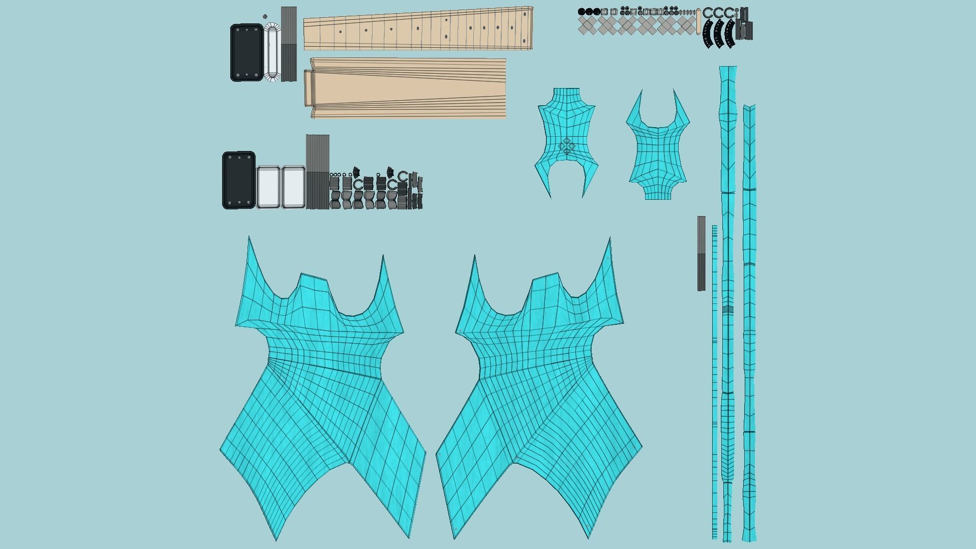 Electric Guitar H04 Light Blue - Music Instrument Design Low-poly 3D model_5