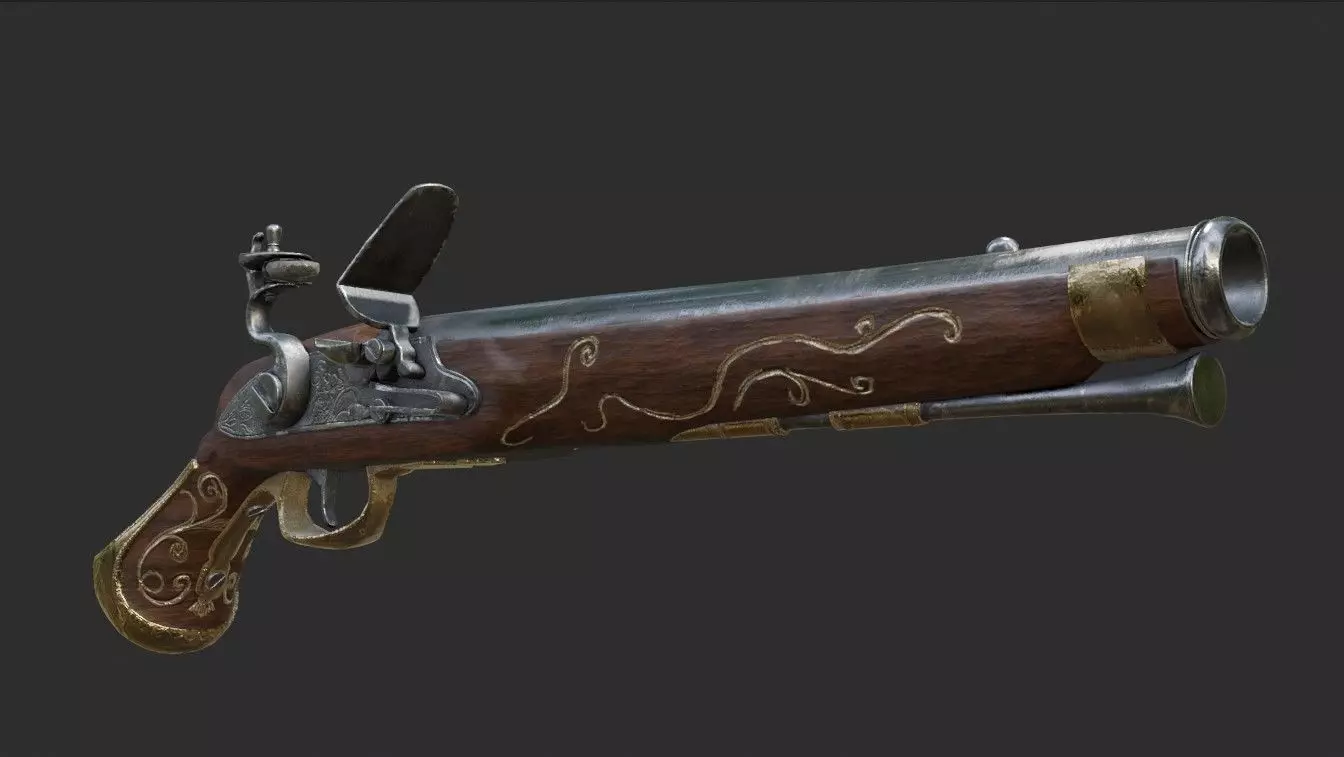 Flintlock pistol 1733 decorated Low-poly 3D model_0