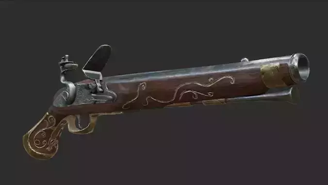 Flintlock pistol 1733 decorated Low-poly 3D model