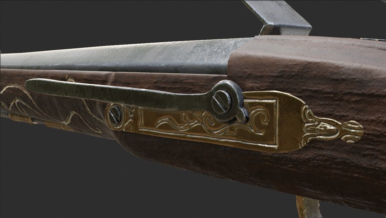 Flintlock pistol 1733 decorated Low-poly 3D model_7