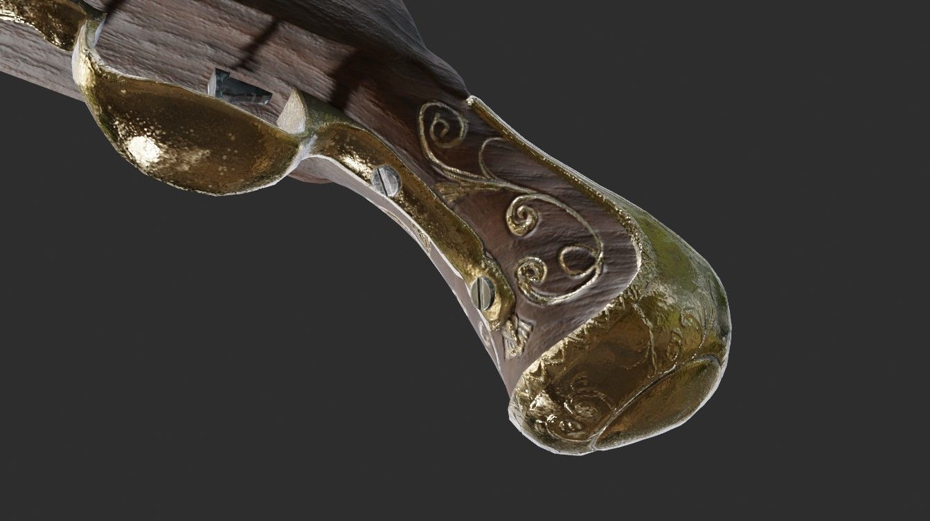 Flintlock pistol 1733 decorated Low-poly 3D model_9