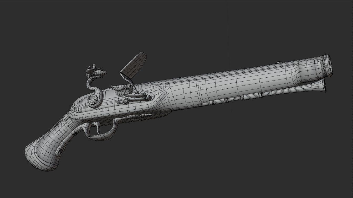 Flintlock pistol 1733 decorated Low-poly 3D model_5