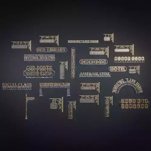 BUILDING SIGN ART DECO STEAMPUNK  Low-poly 3D model