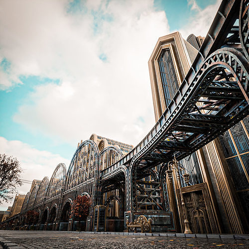 TRAIN BRIDGE MODULAR ART DECO STEAMPUNK Low-poly 3D model