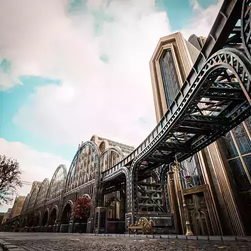 TRAIN BRIDGE MODULAR ART DECO STEAMPUNK Low-poly 3D model