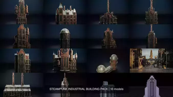 STEAMPUNK INDUSTRIAL BUILDING PACK 3D Model Collection