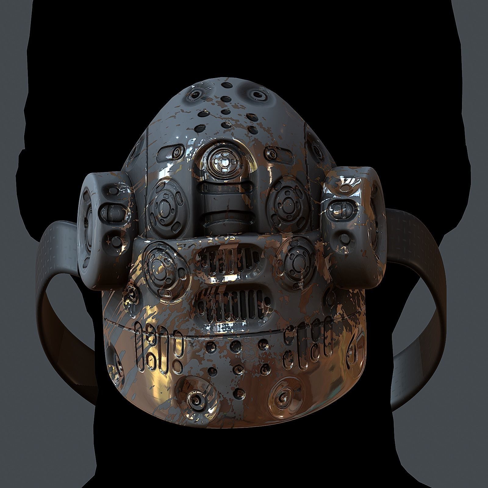 Gas mask helmet 3d model scifi Low-poly Low-poly 3D model_3