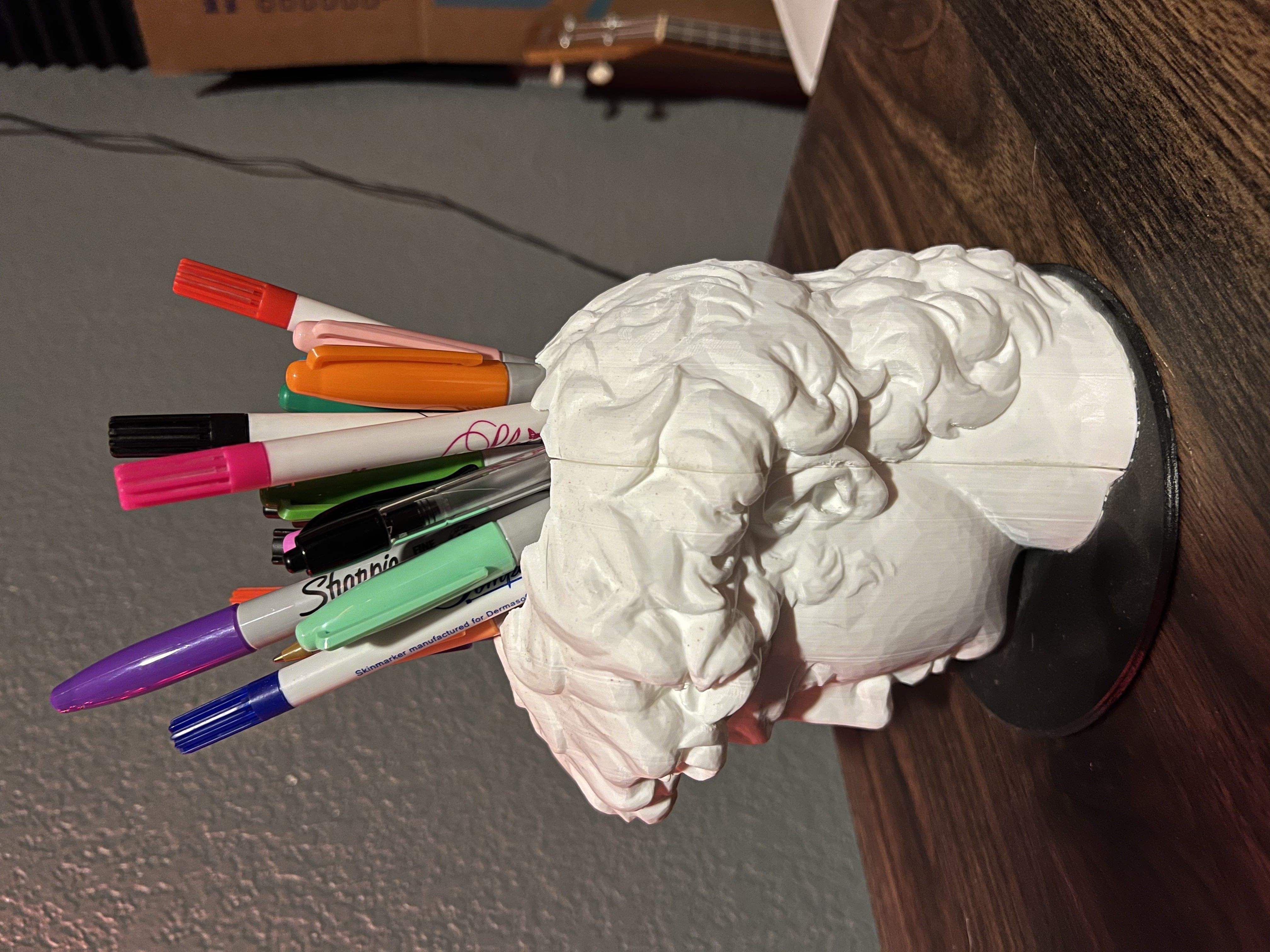 David of Michelangelo Head Pen Holder 3D print model_3