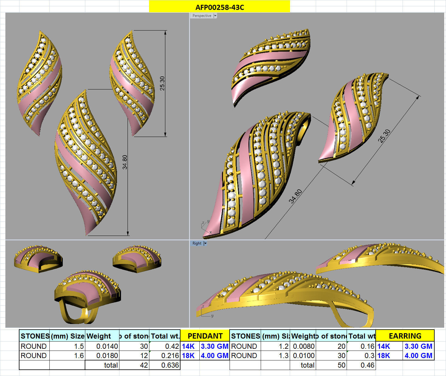 Pendant Earring Set 3dm STL OBJ FBX Render Details 3D print model_18