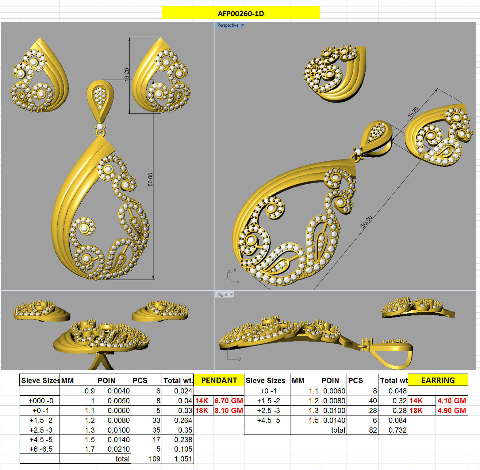 Pendant Earring Set 3dm STL OBJ FBX Render Details 3D print model_18