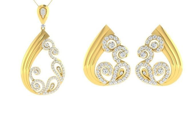 Pendant Earring Set 3dm STL OBJ FBX Render Details 3D print model