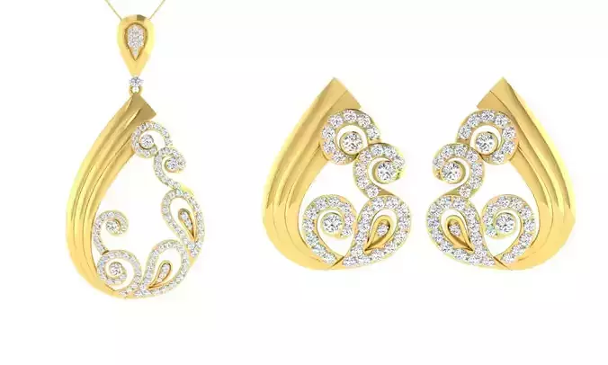Pendant Earring Set 3dm STL OBJ FBX Render Details 3D print model