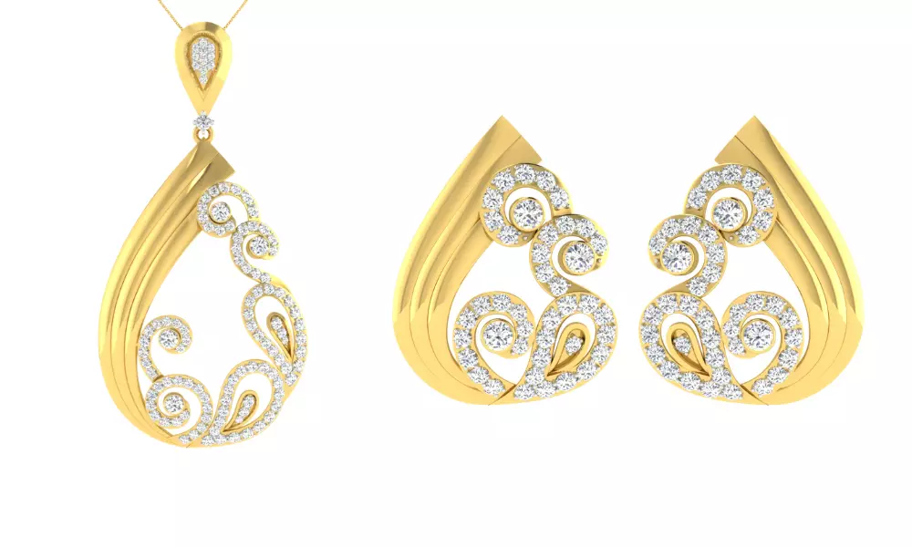 Pendant Earring Set 3dm STL OBJ FBX Render Details 3D print model_0